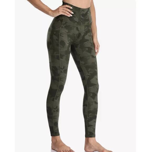 Colorfulkoala Green Brushed Camo Yoga Side Pockets Ankle Leggings Medium - Picture 2 of 8